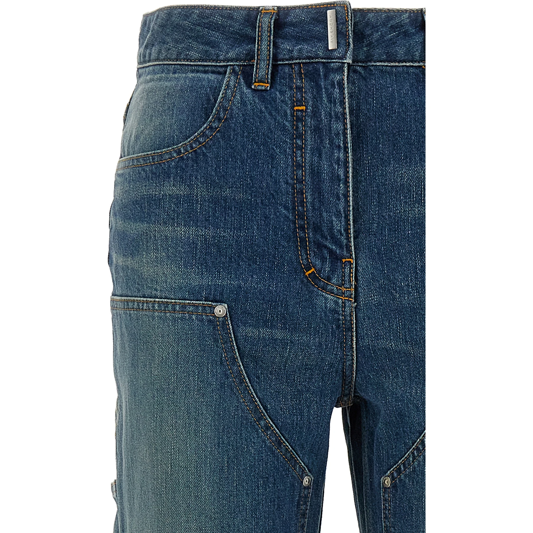 Blue Cotton Flared Jeans