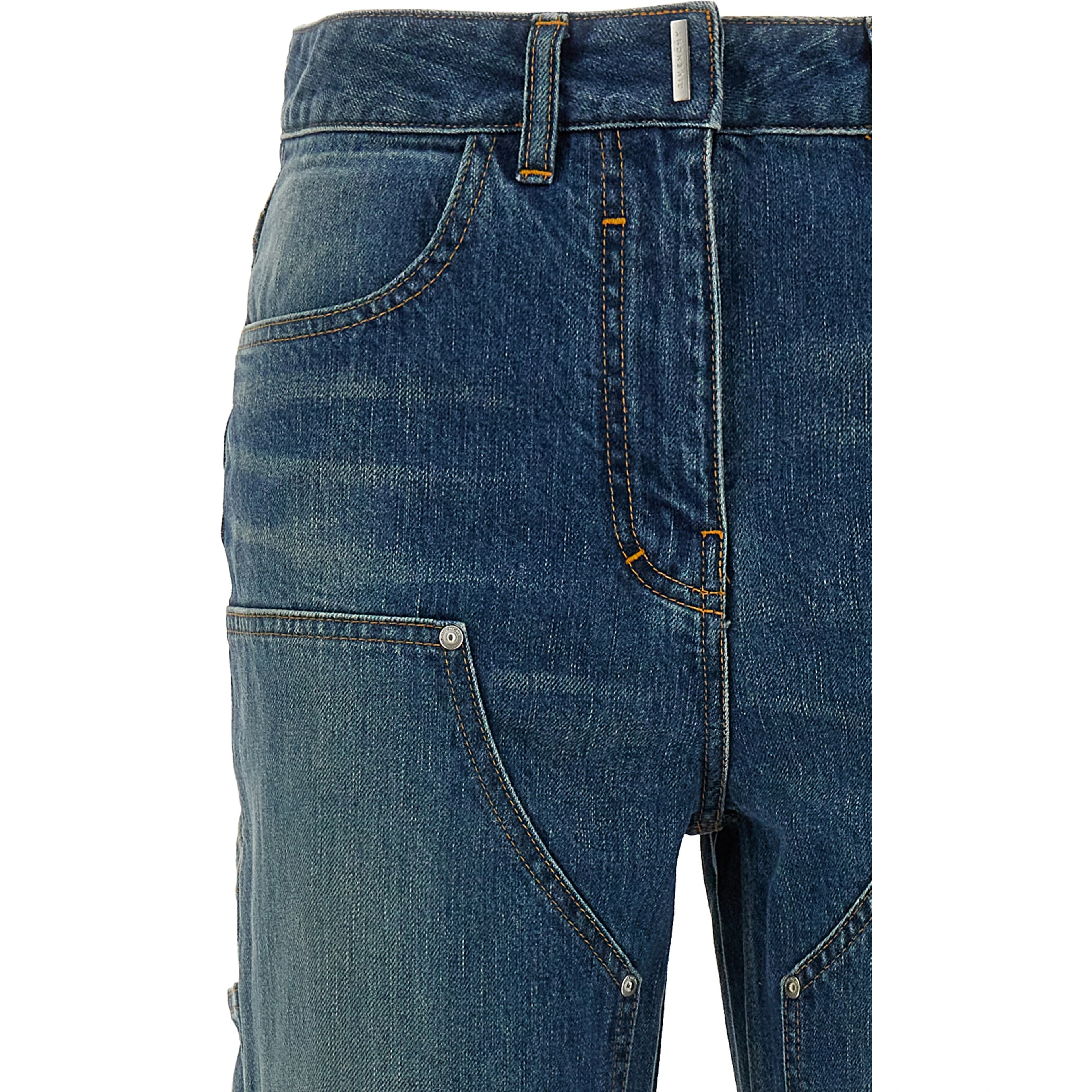 Blue Cotton Flared Jeans
