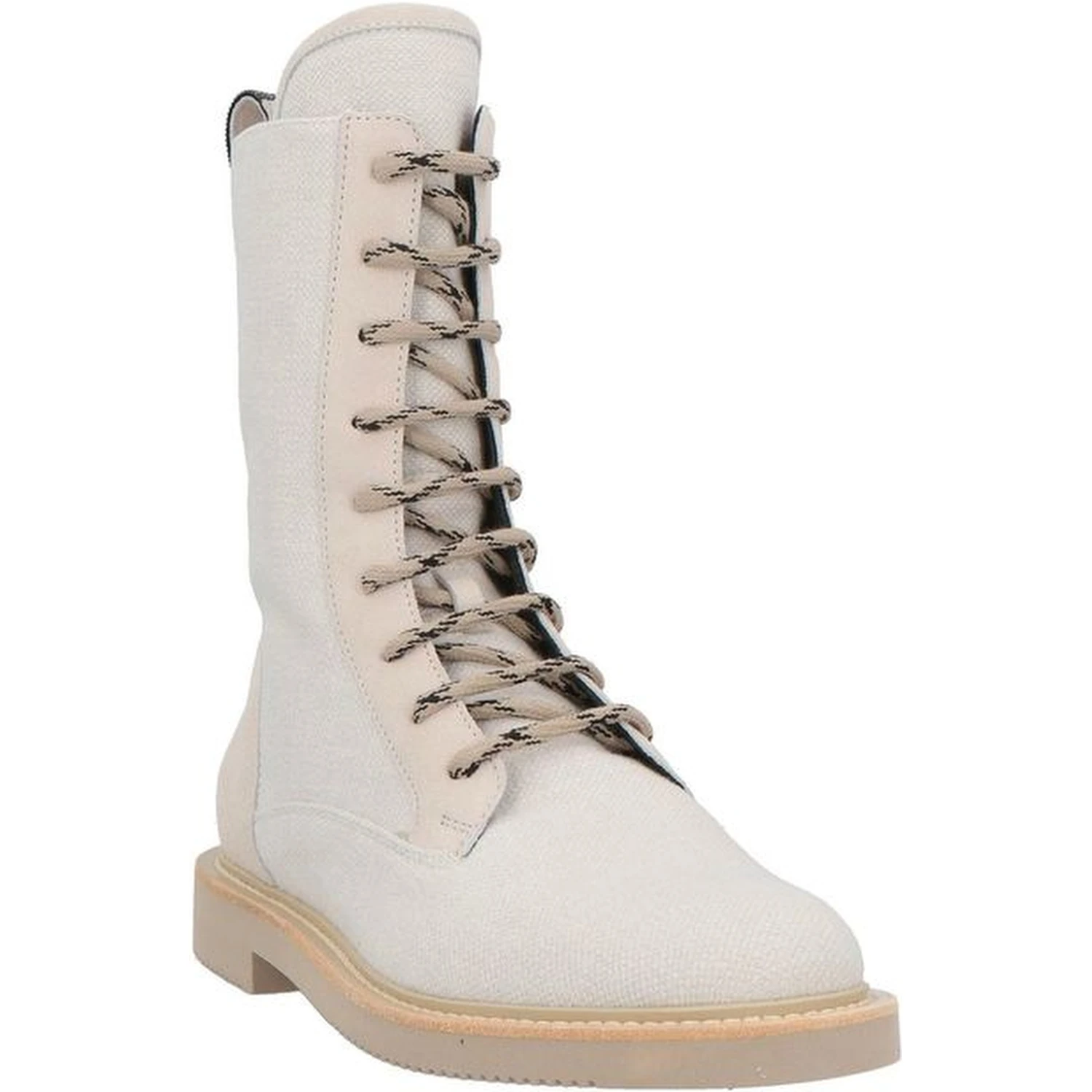 Beige Cotton Lace-Up Boots