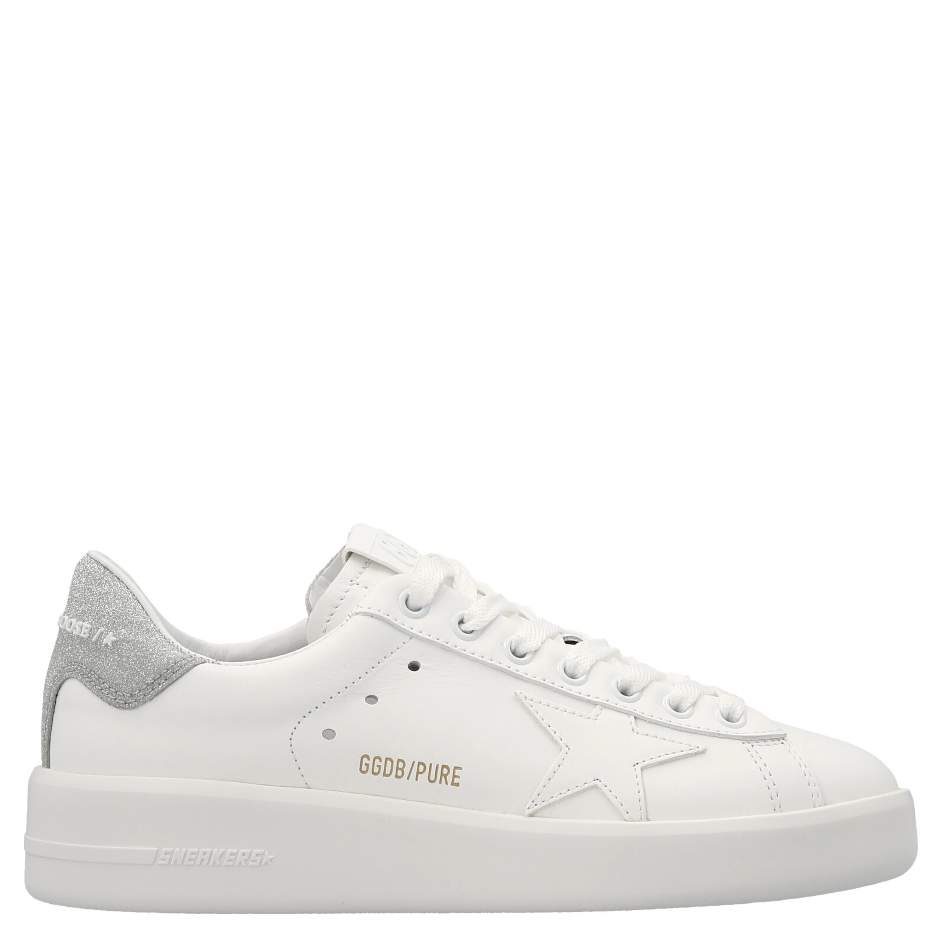 Silver Leather Low Top Sneakers