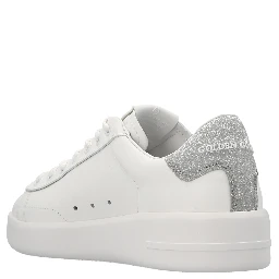 Silver Leather Low Top Sneakers