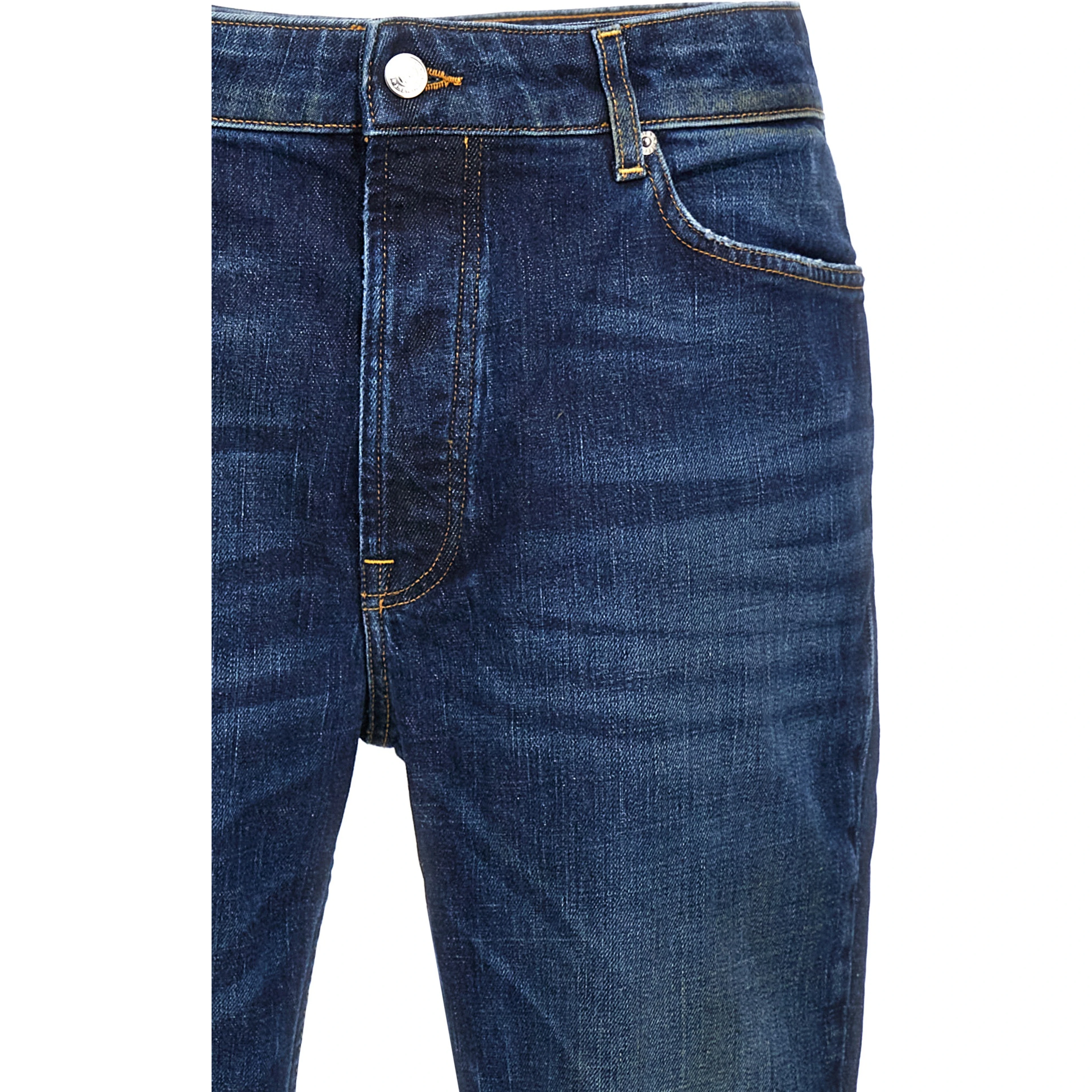 Blue Cotton Straight-Leg Jeans