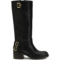 Black Calf Leather Bos Taurus Flat Boots