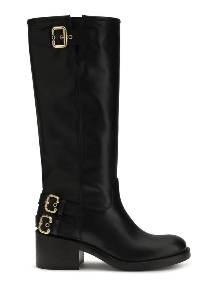Black Calf Leather Bos Taurus Flat Boots
