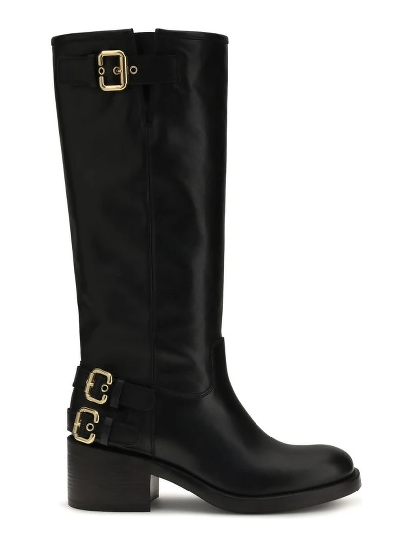 Black Calf Leather Bos Taurus Flat Boots