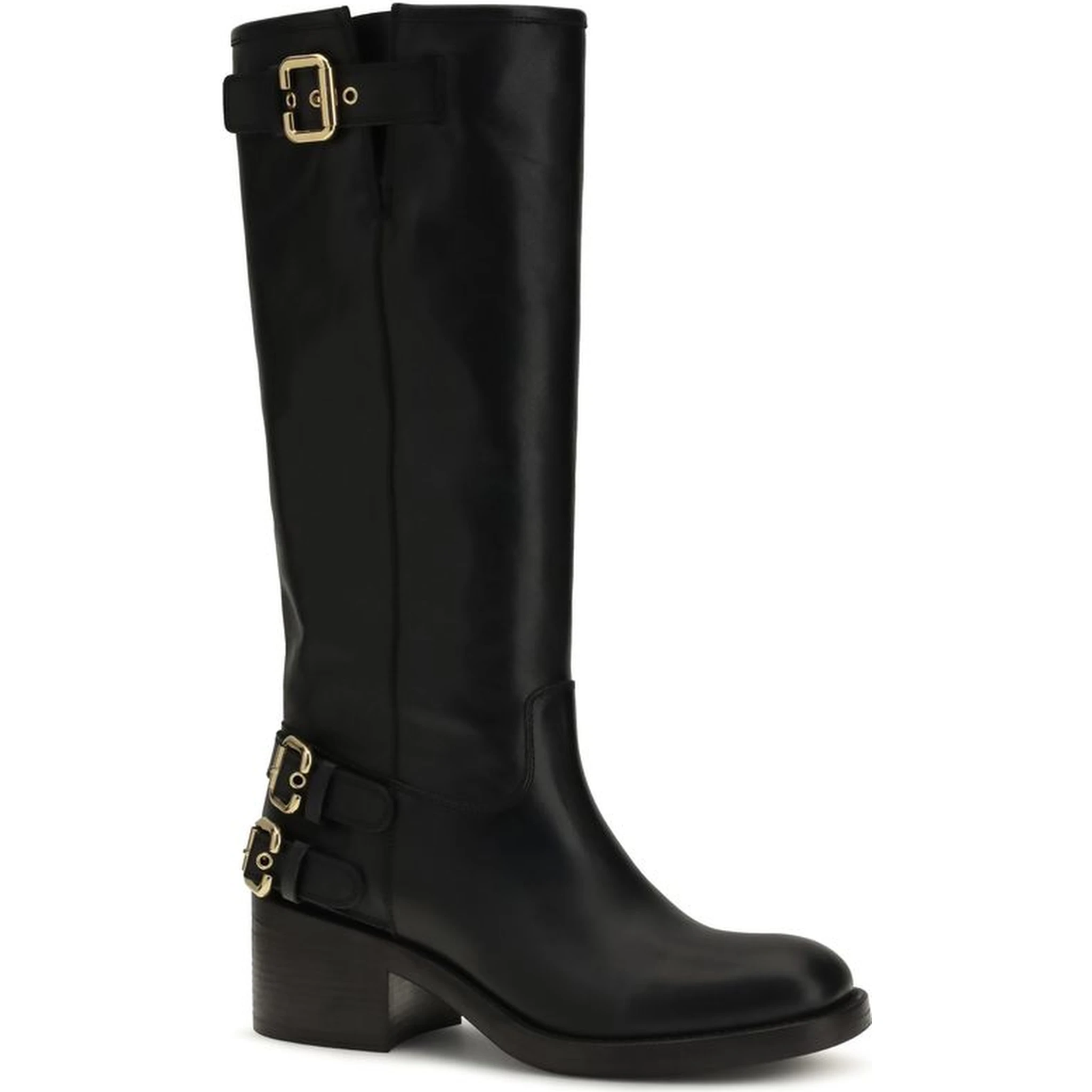 Black Calf Leather Bos Taurus Flat Boots