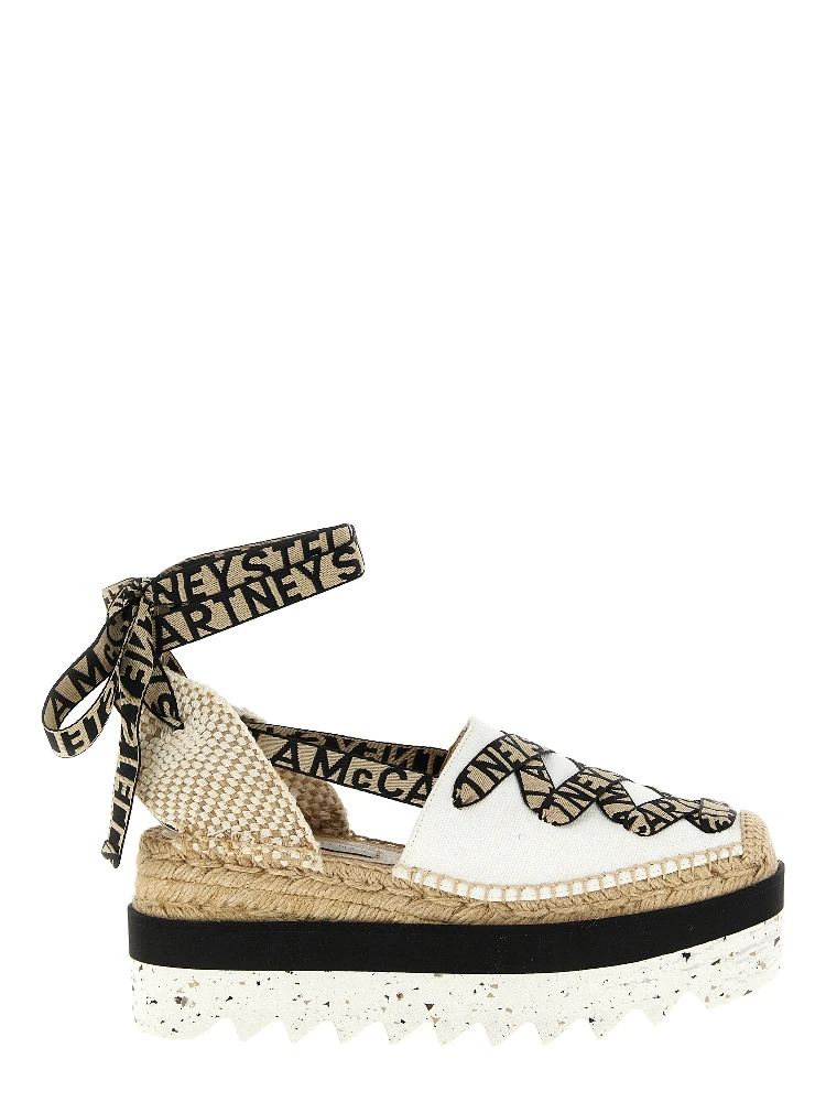 Beige Cotton Wedge Sandals