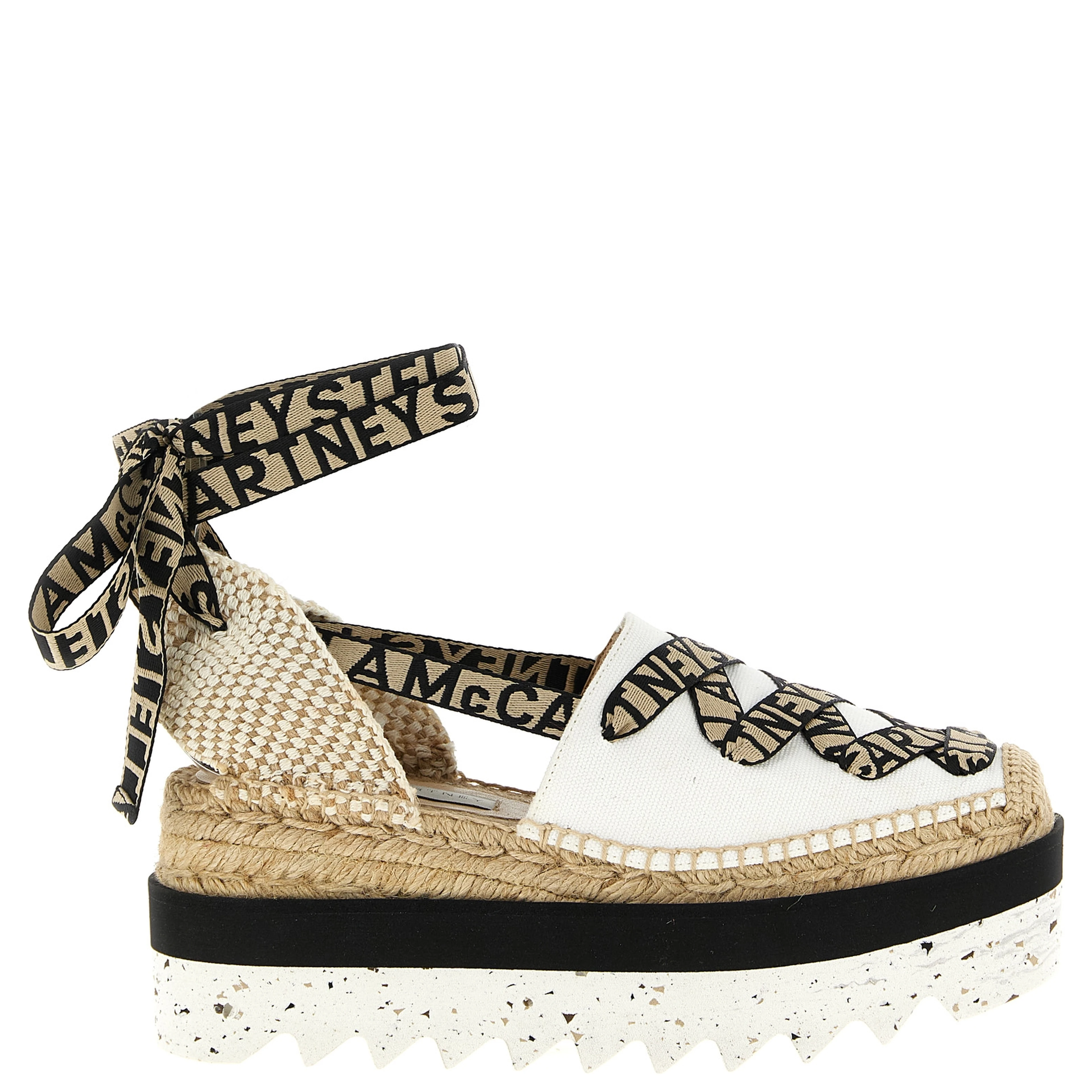 Beige Cotton Wedge Sandals