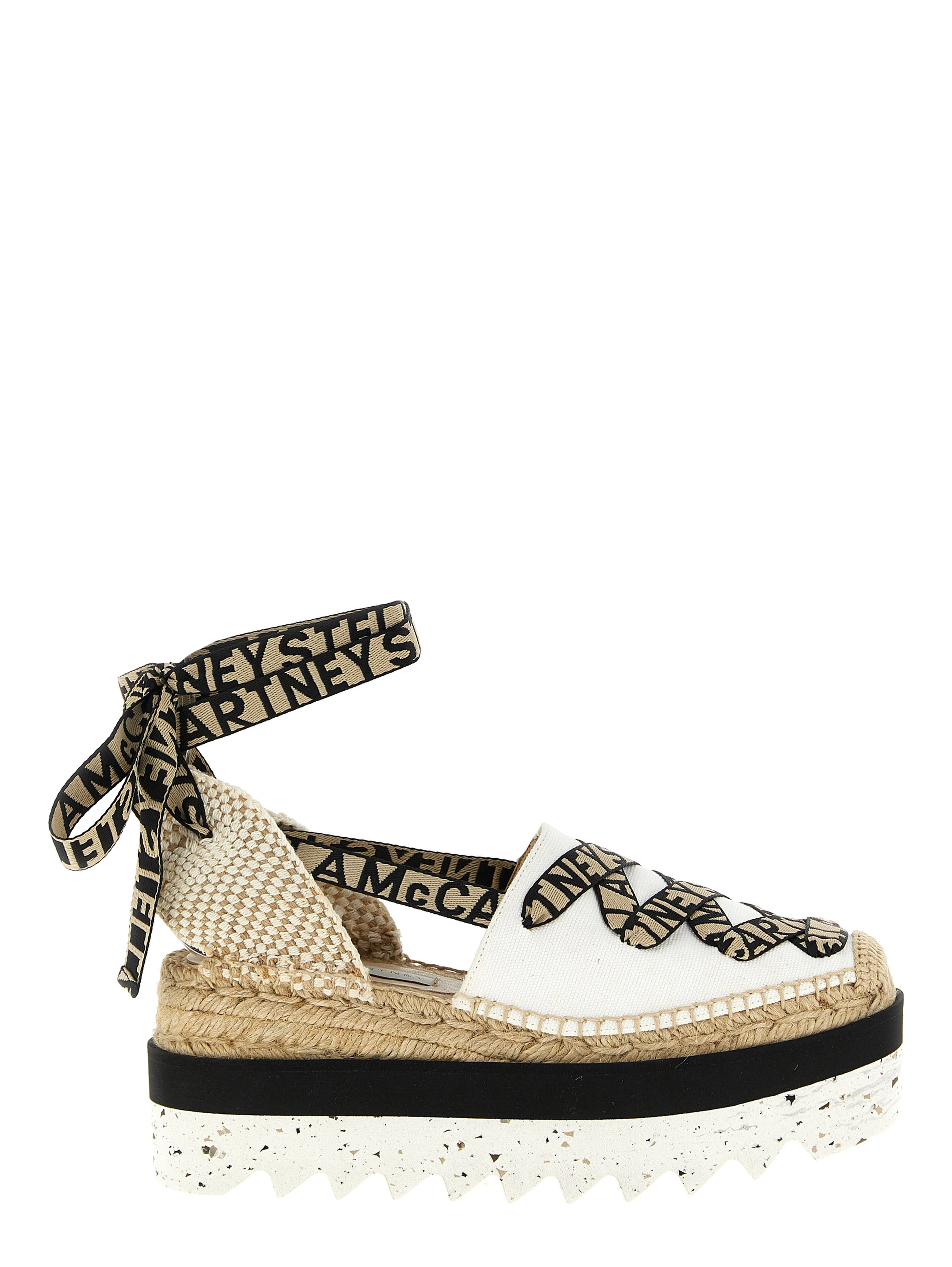 Beige Cotton Wedge Sandals