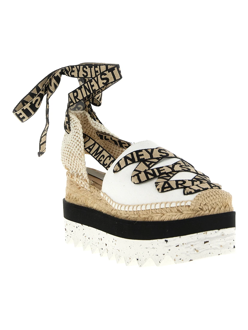Beige Cotton Wedge Sandals