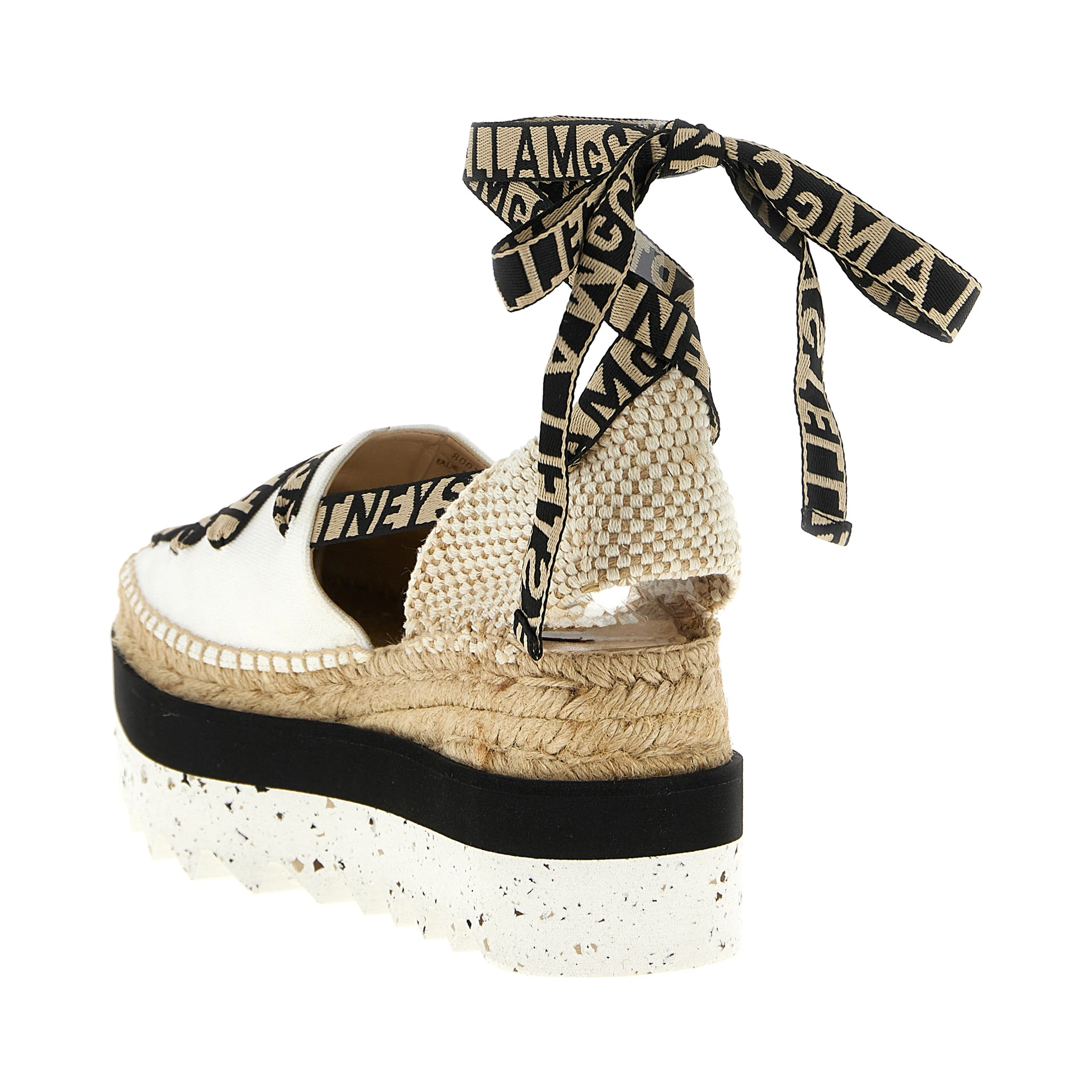 Beige Cotton Wedge Sandals