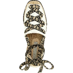 Beige Cotton Wedge Sandals