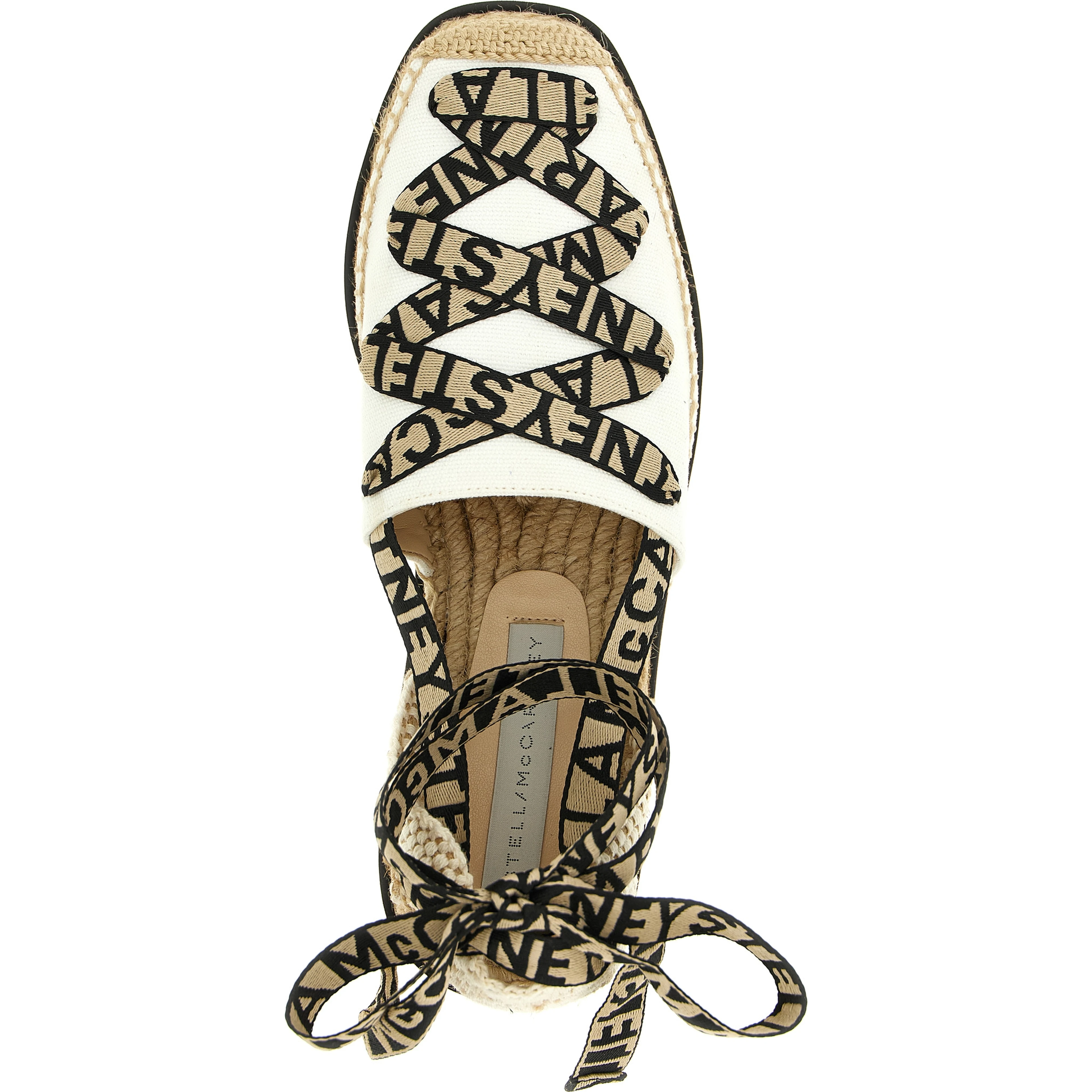 Beige Cotton Wedge Sandals