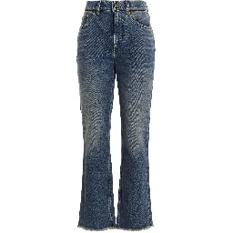 Blue Cotton Flared Jeans