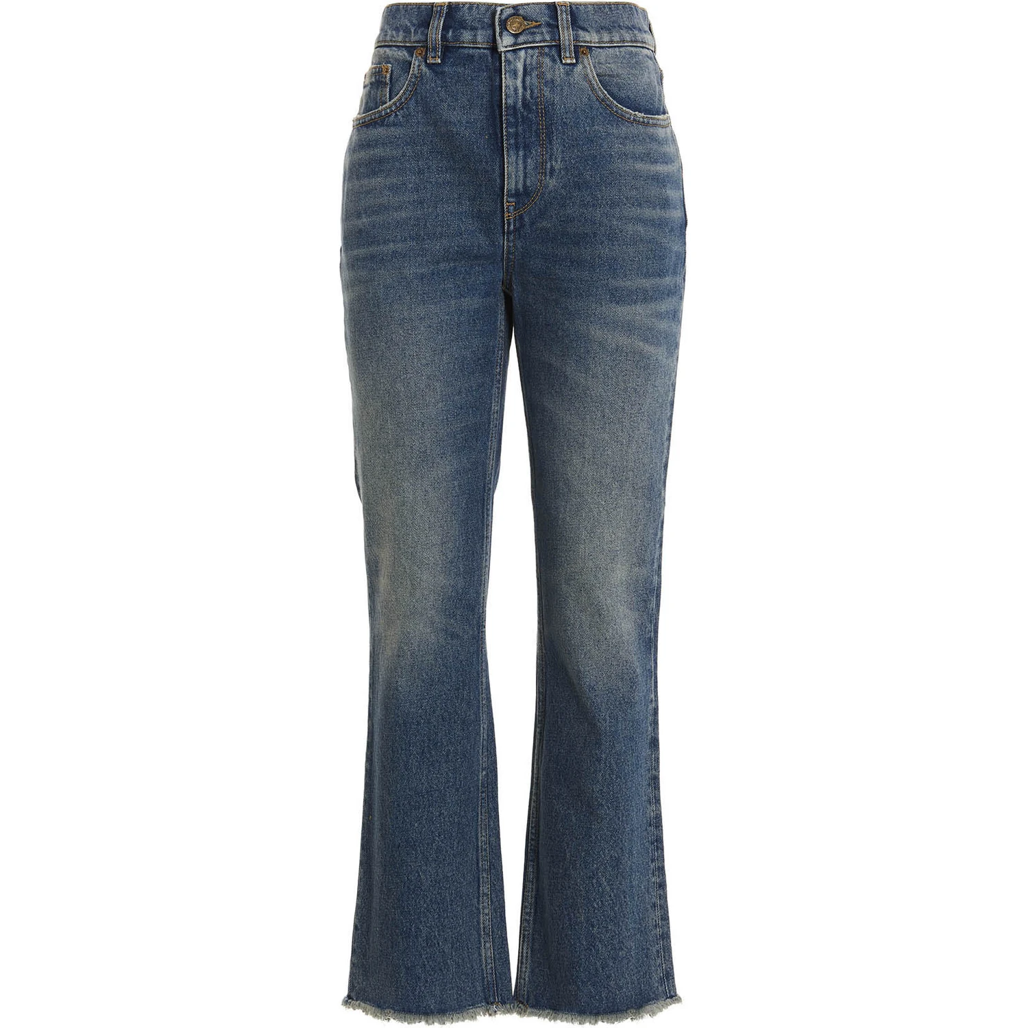 Blue Cotton Flared Jeans