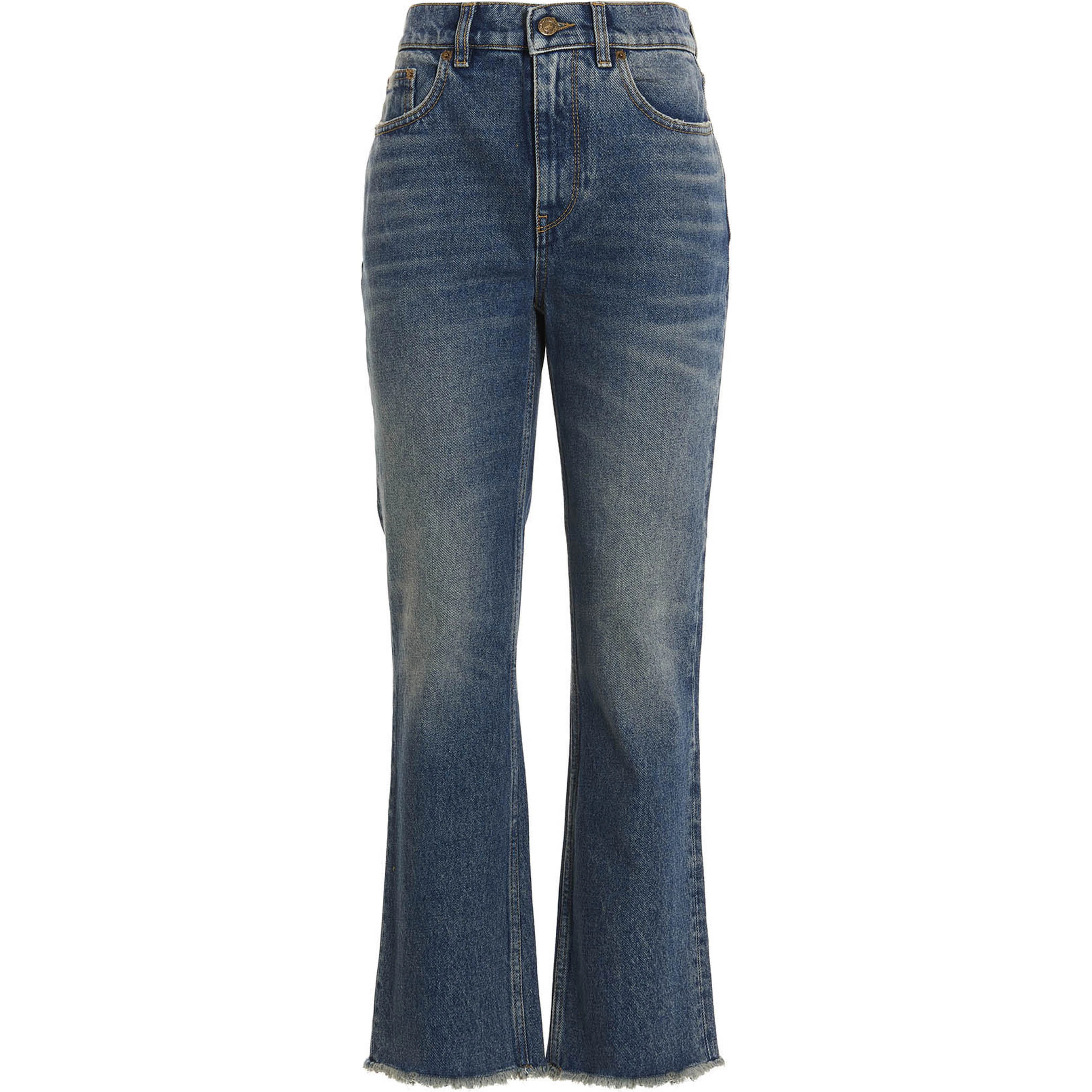 Blue Cotton Flared Jeans