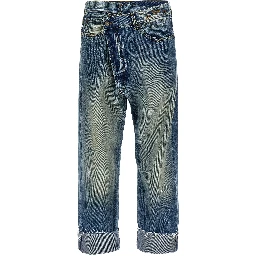 Blue Cotton Straight-Leg Jeans