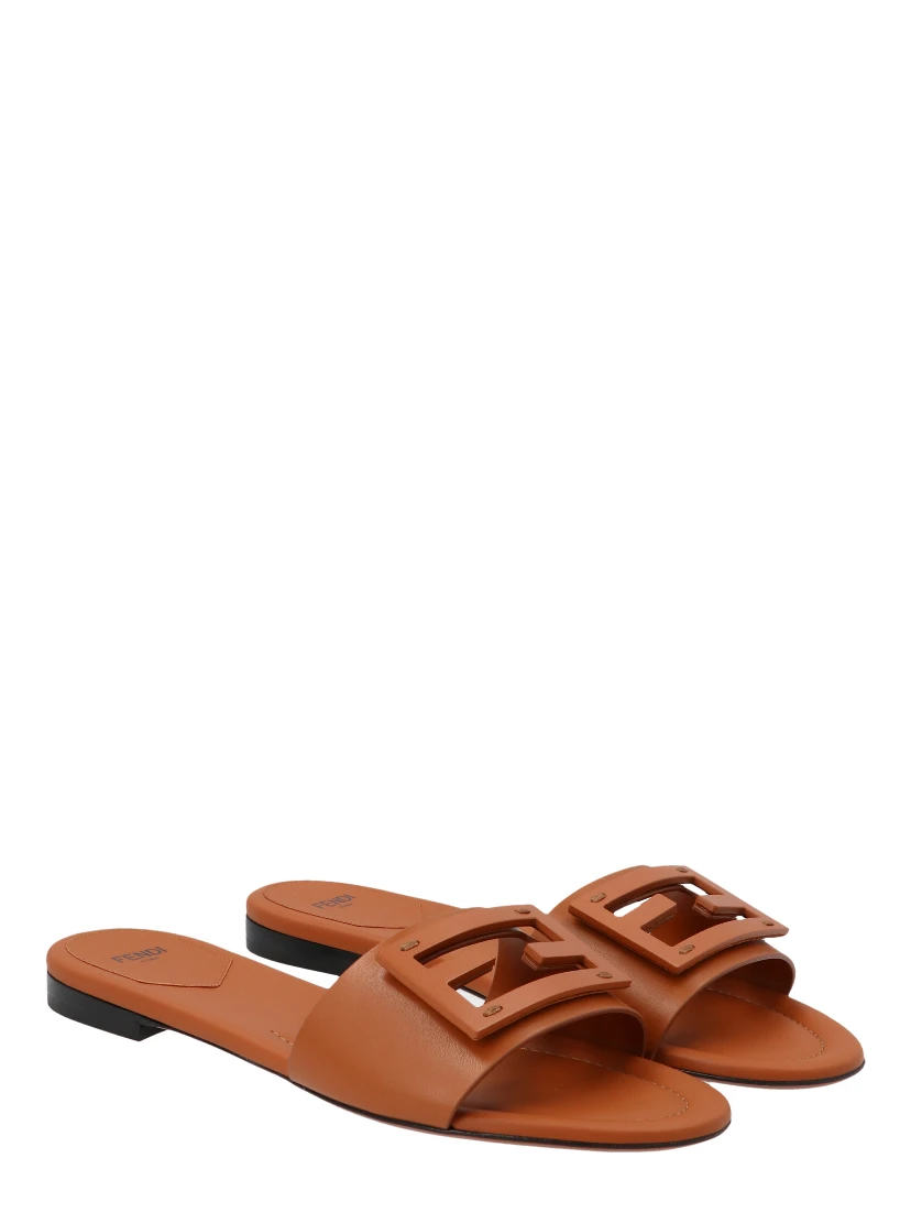 Brown Lamb Leather Slides