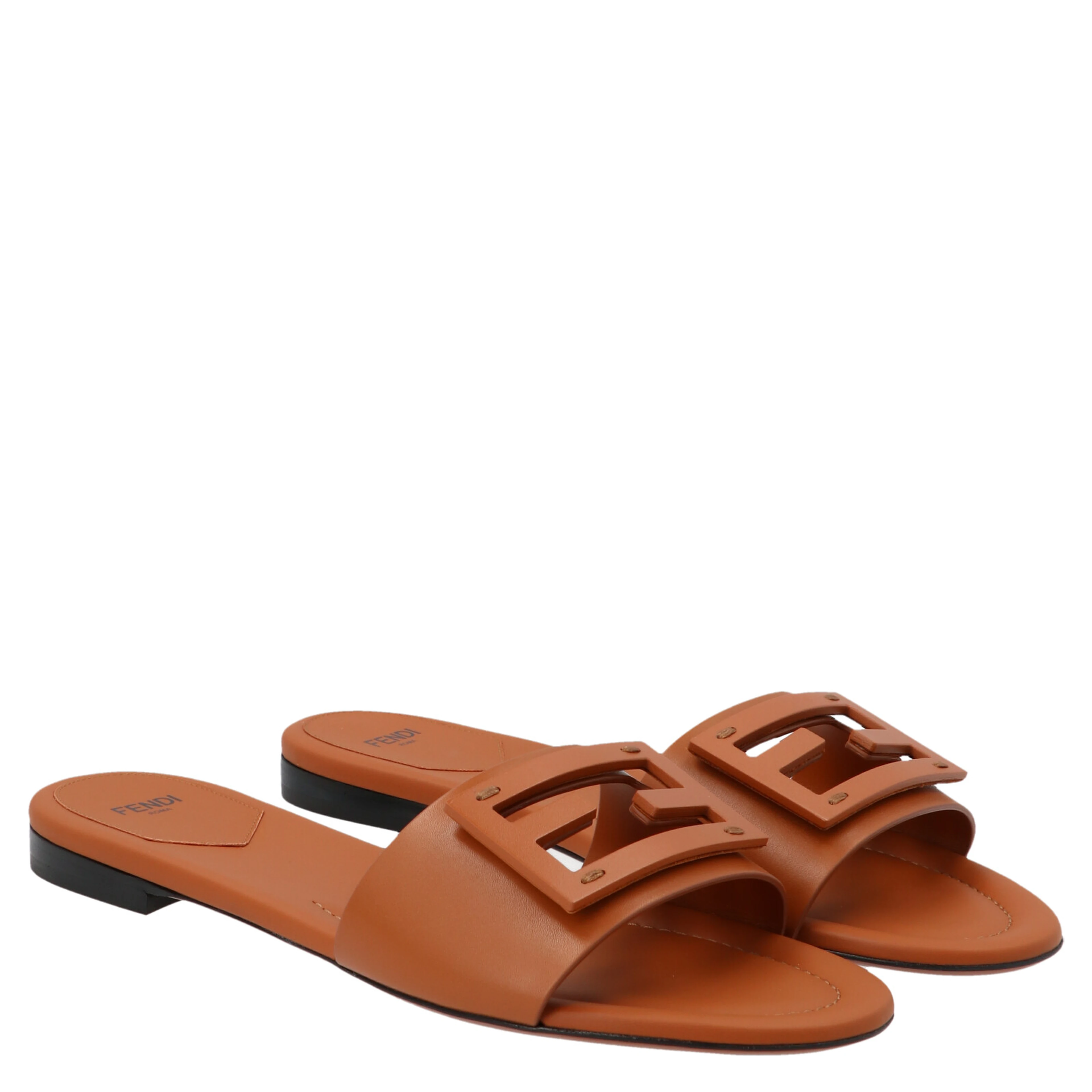 Brown Lamb Leather Slides