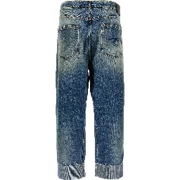 Blue Cotton Straight-Leg Jeans