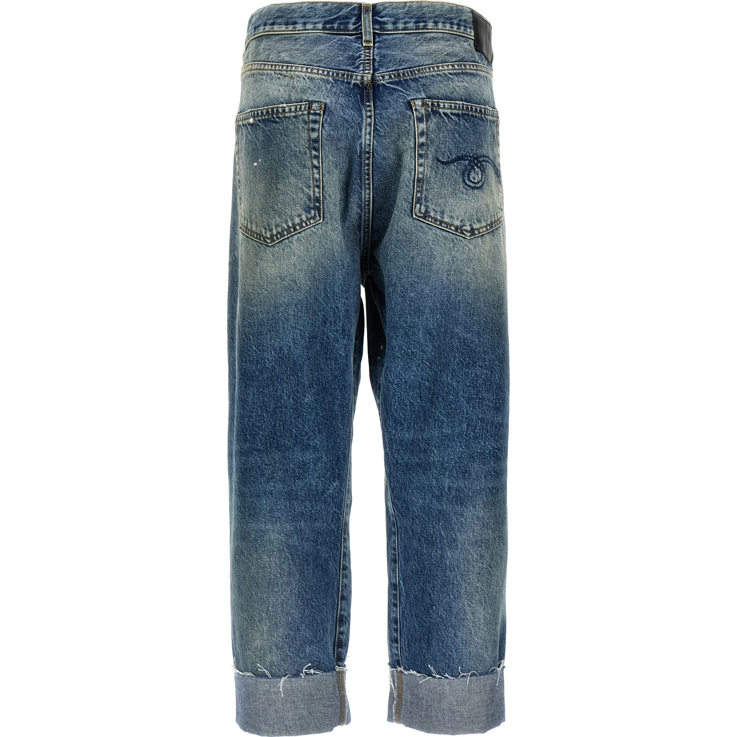 Blue Cotton Straight-Leg Jeans
