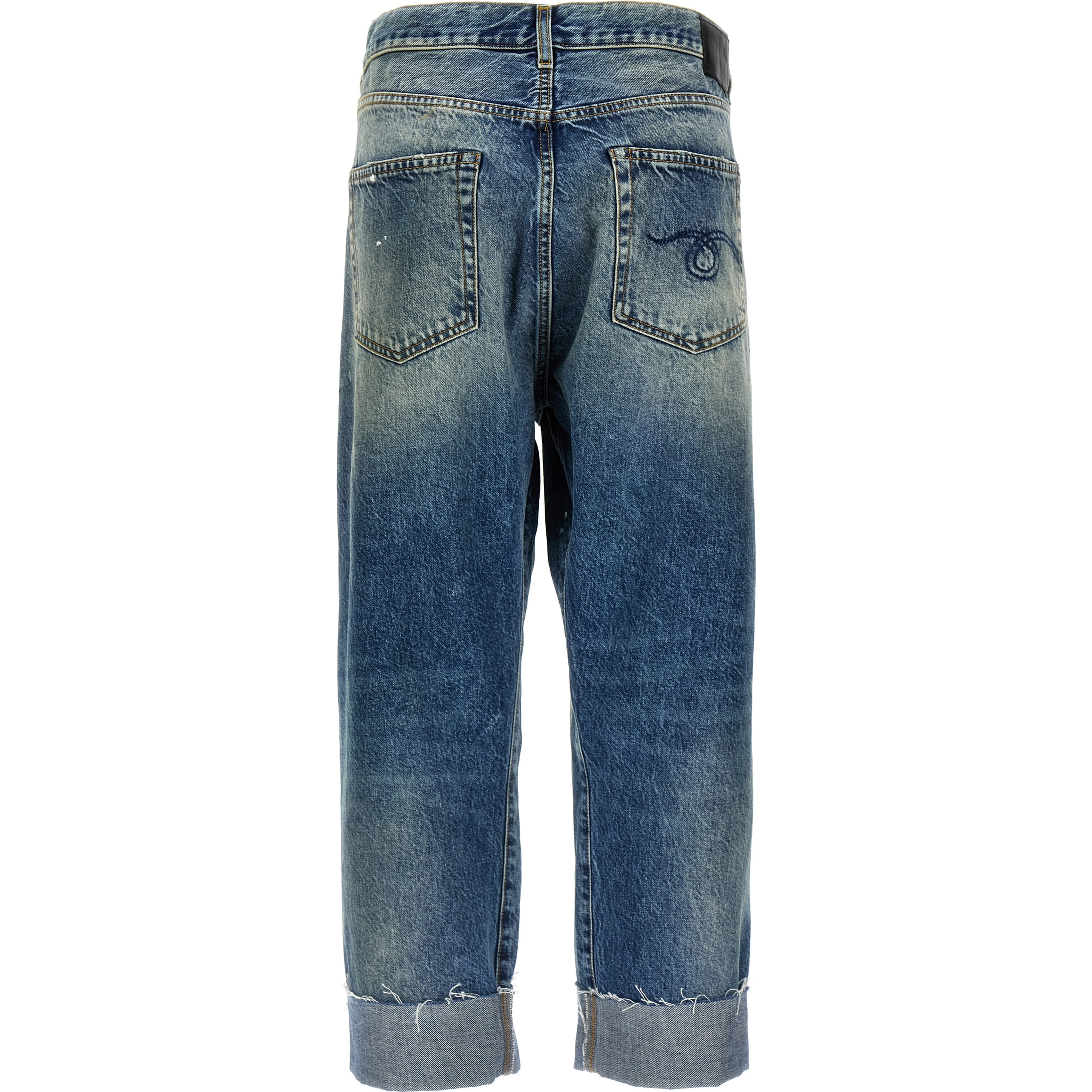 Blue Cotton Straight-Leg Jeans