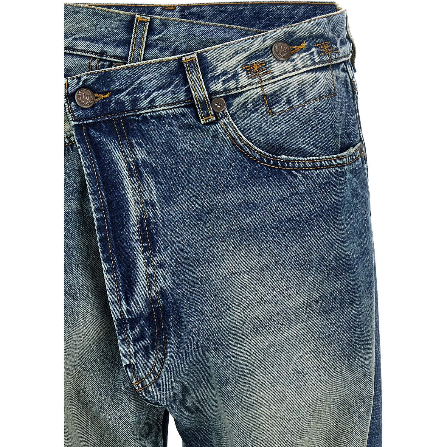 Blue Cotton Straight-Leg Jeans