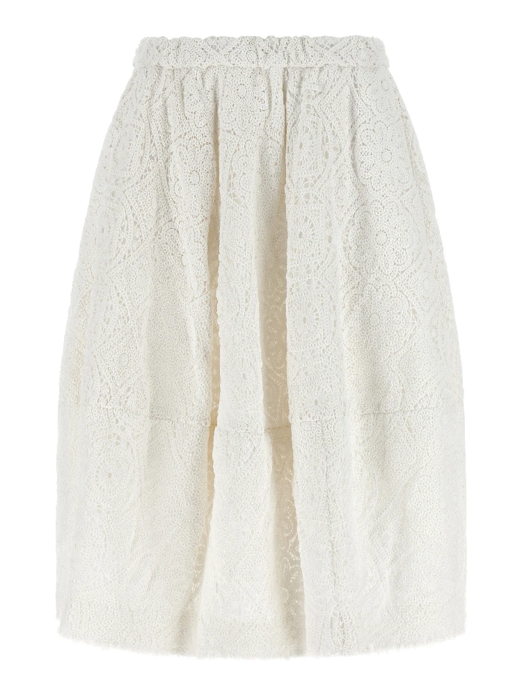 White Cotton Midi Skirt