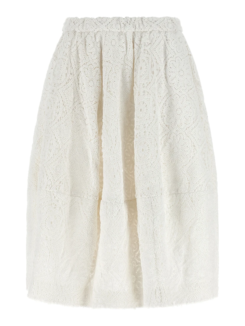 White Cotton Midi Skirt