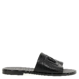 Black Leather Slides