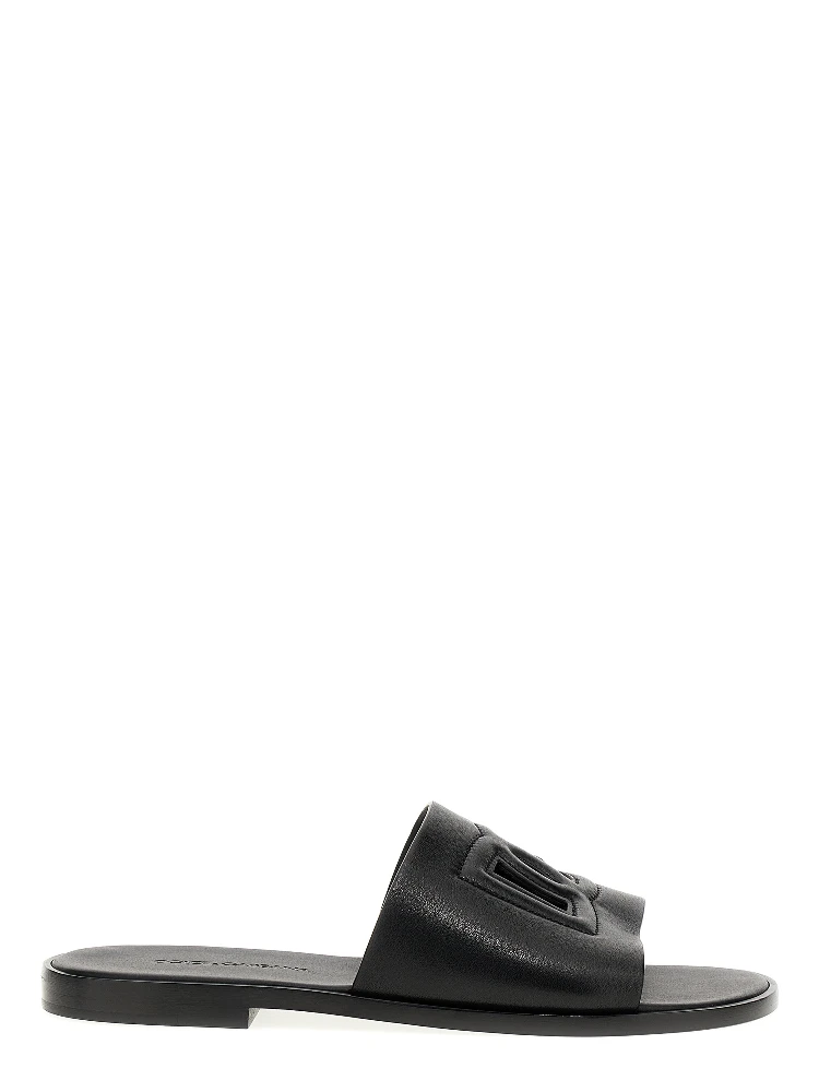 Black Leather Slides