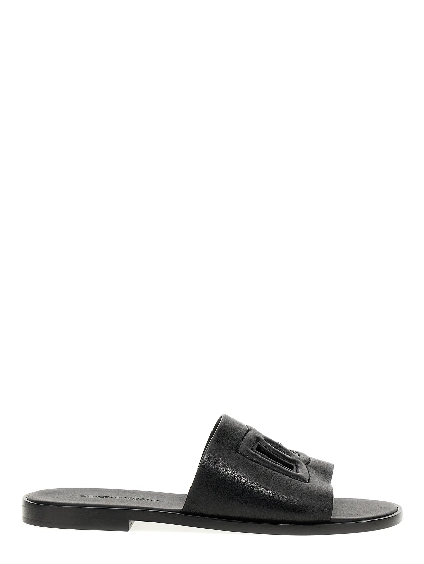 Black Leather Slides