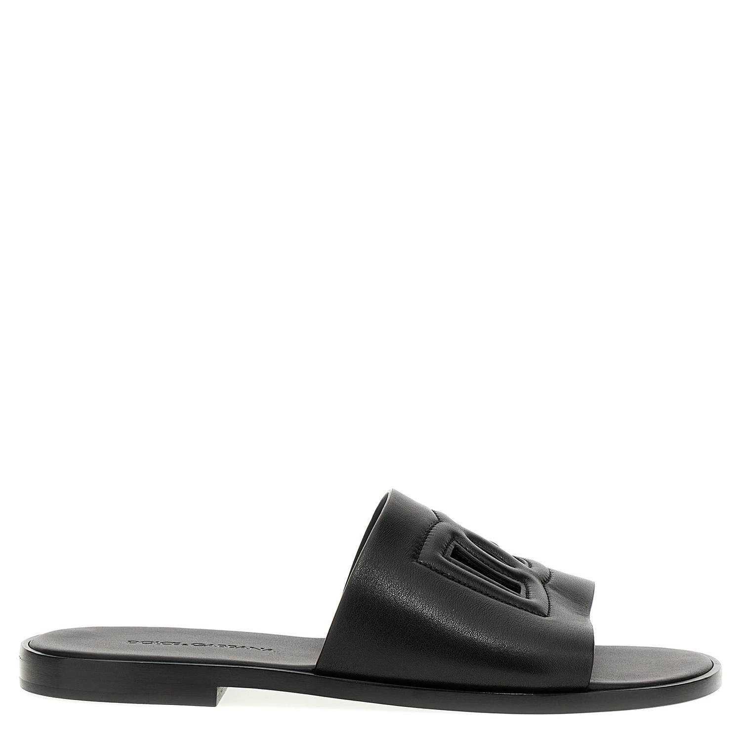 Black Leather Slides