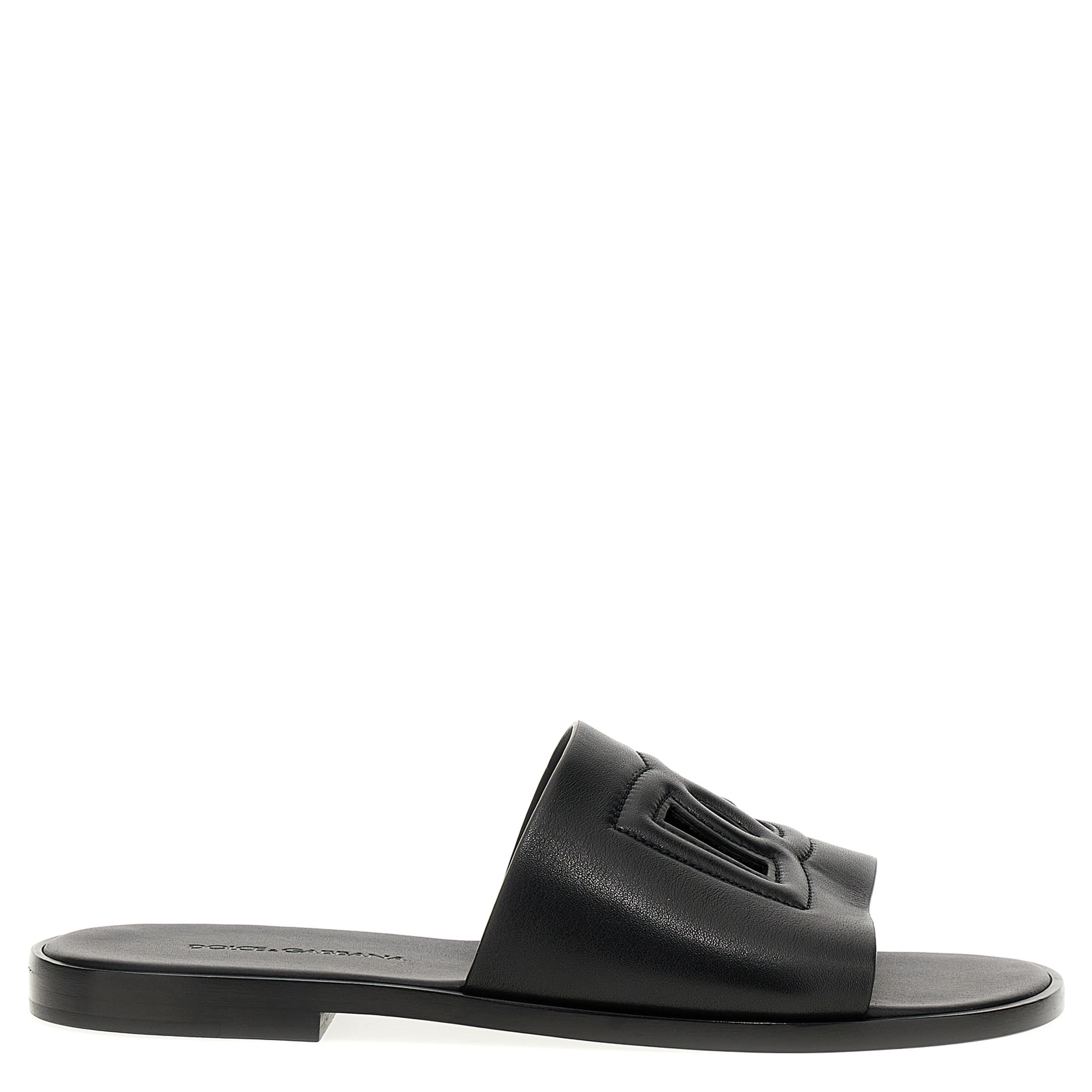 Black Leather Slides
