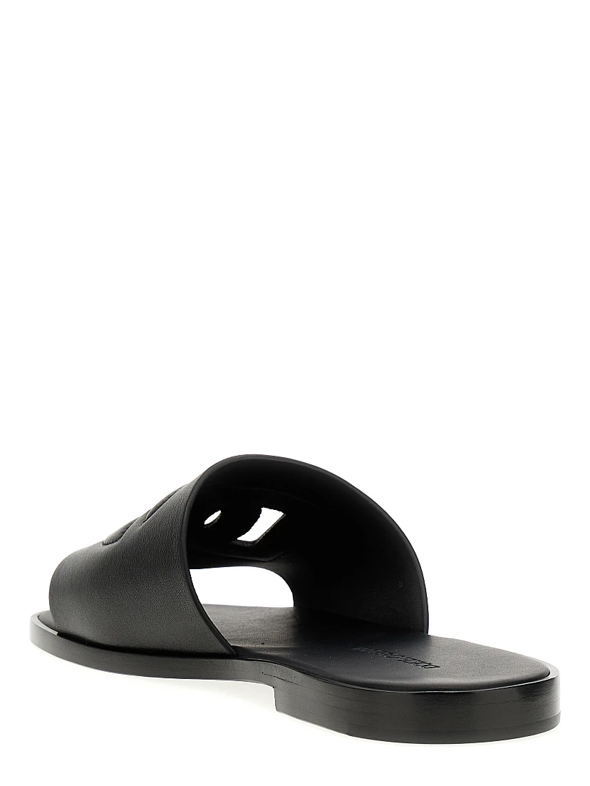Black Leather Slides
