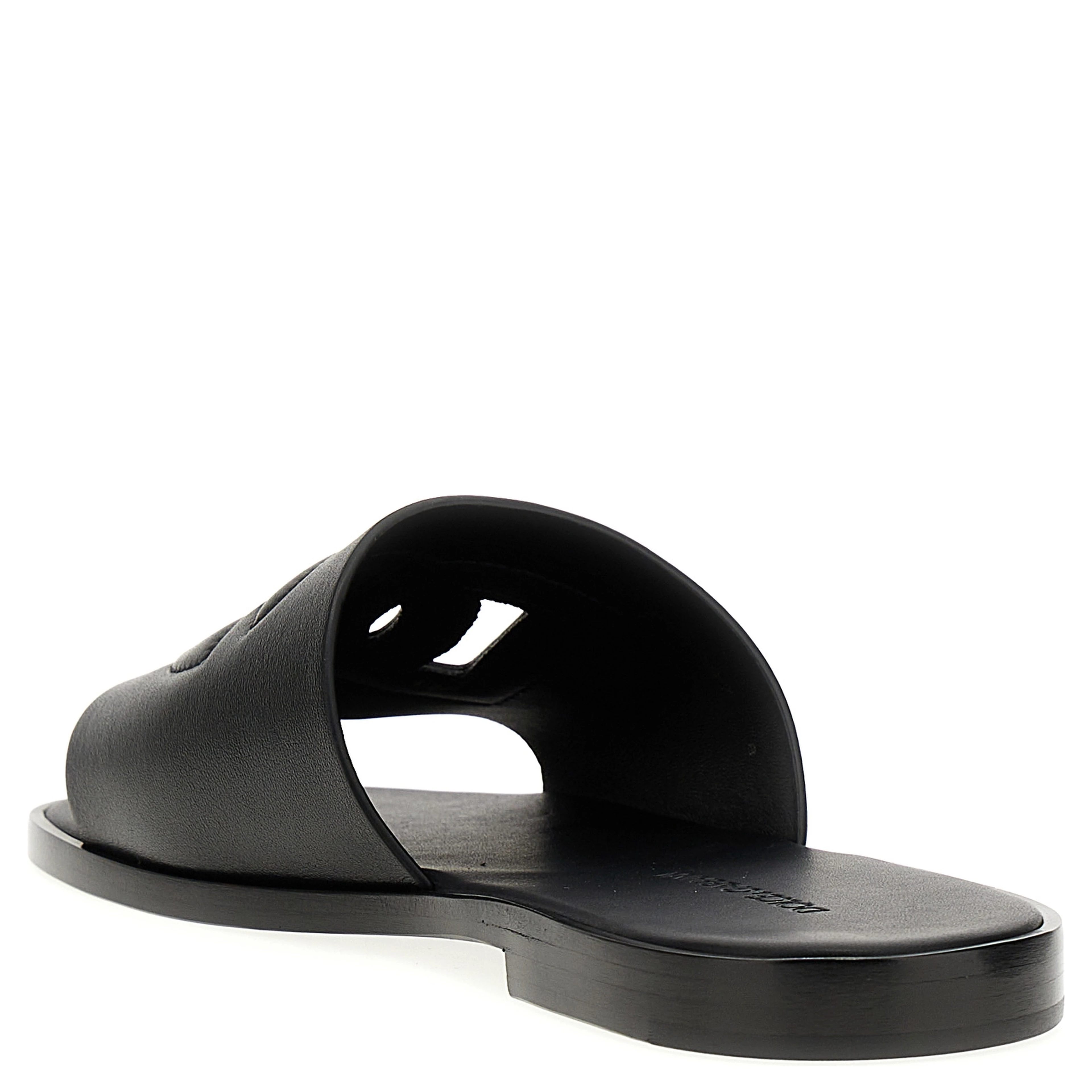 Black Leather Slides