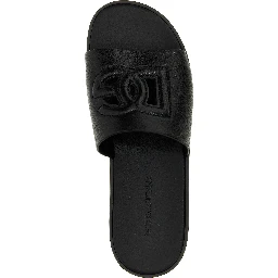 Black Leather Slides