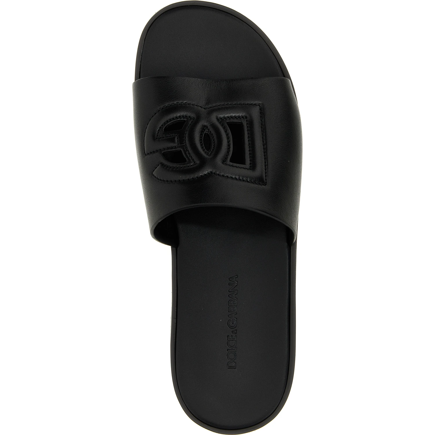 Black Leather Slides