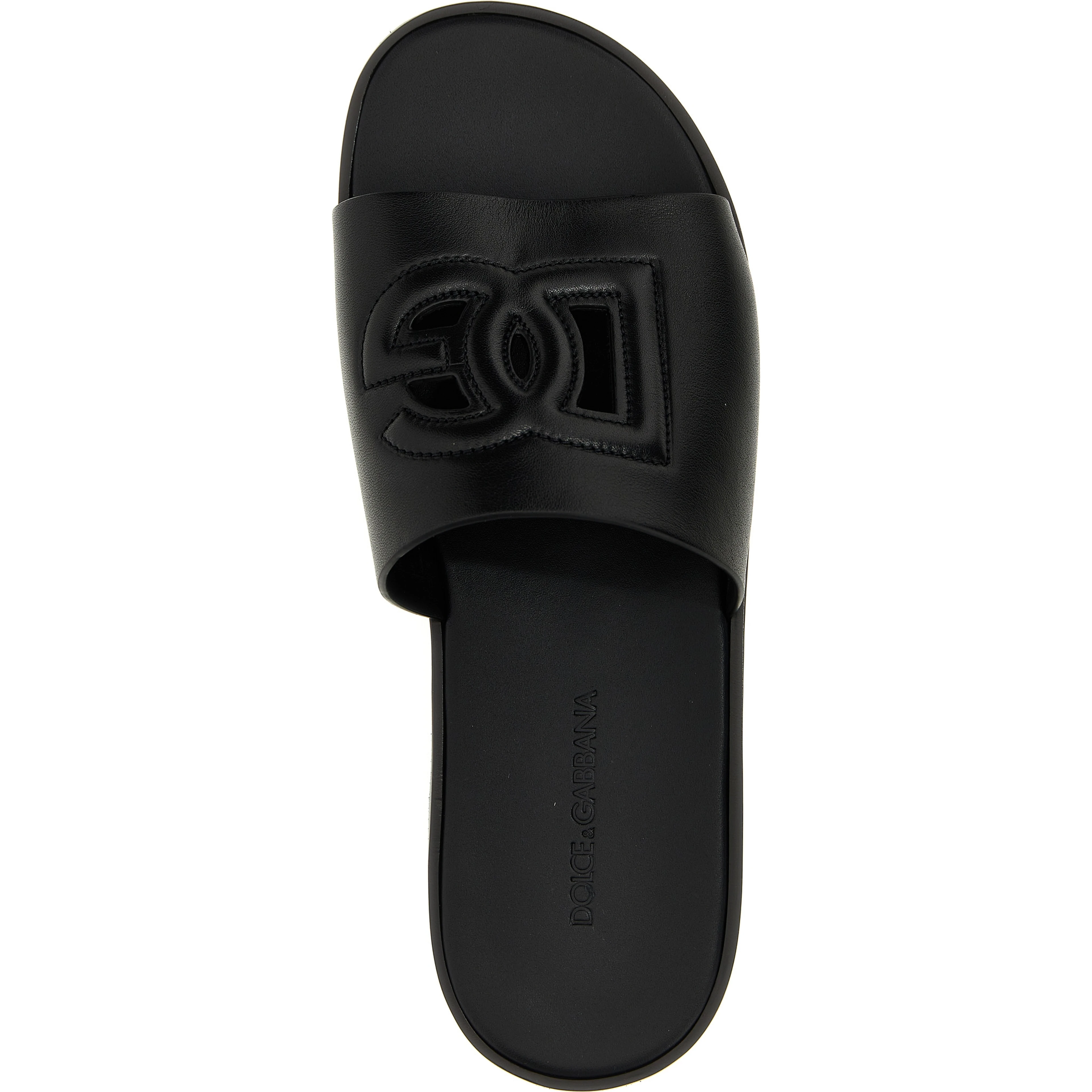 Black Leather Slides