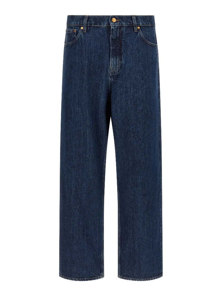 Blue Cotton Straight-Leg Jeans