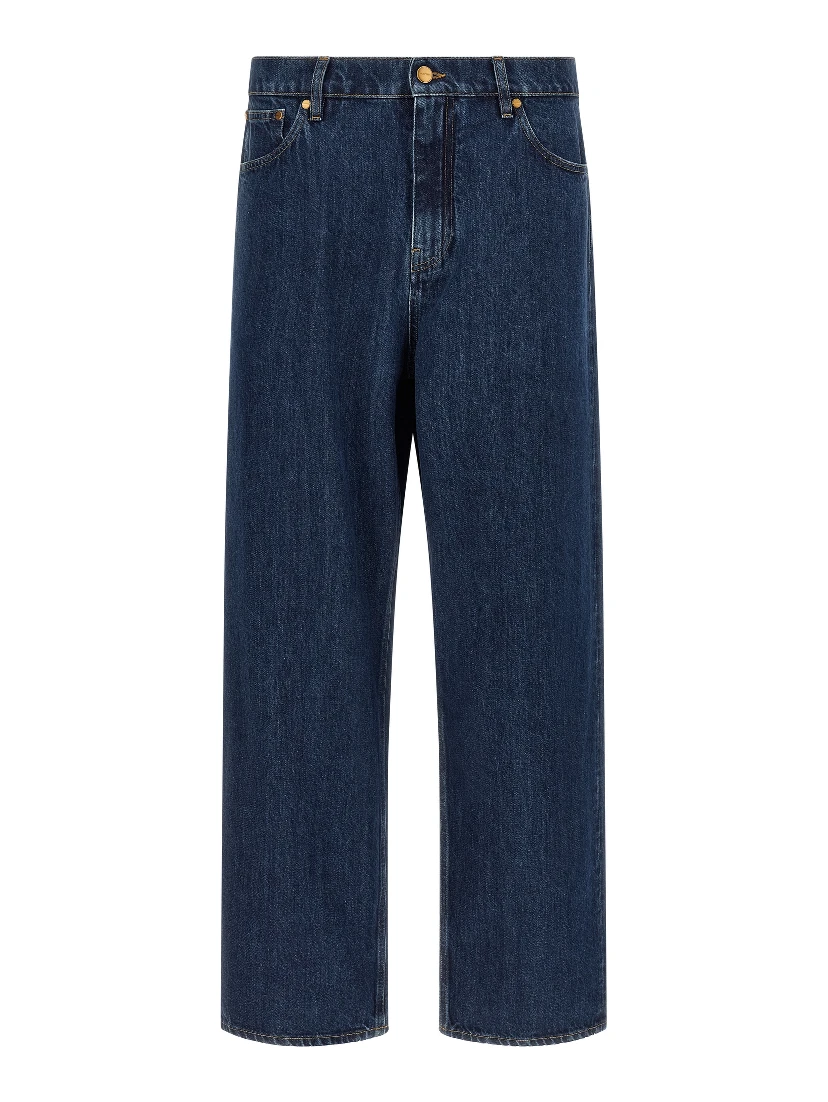Blue Cotton Straight-Leg Jeans