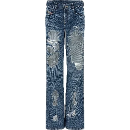 Blue Cotton Flared Jeans