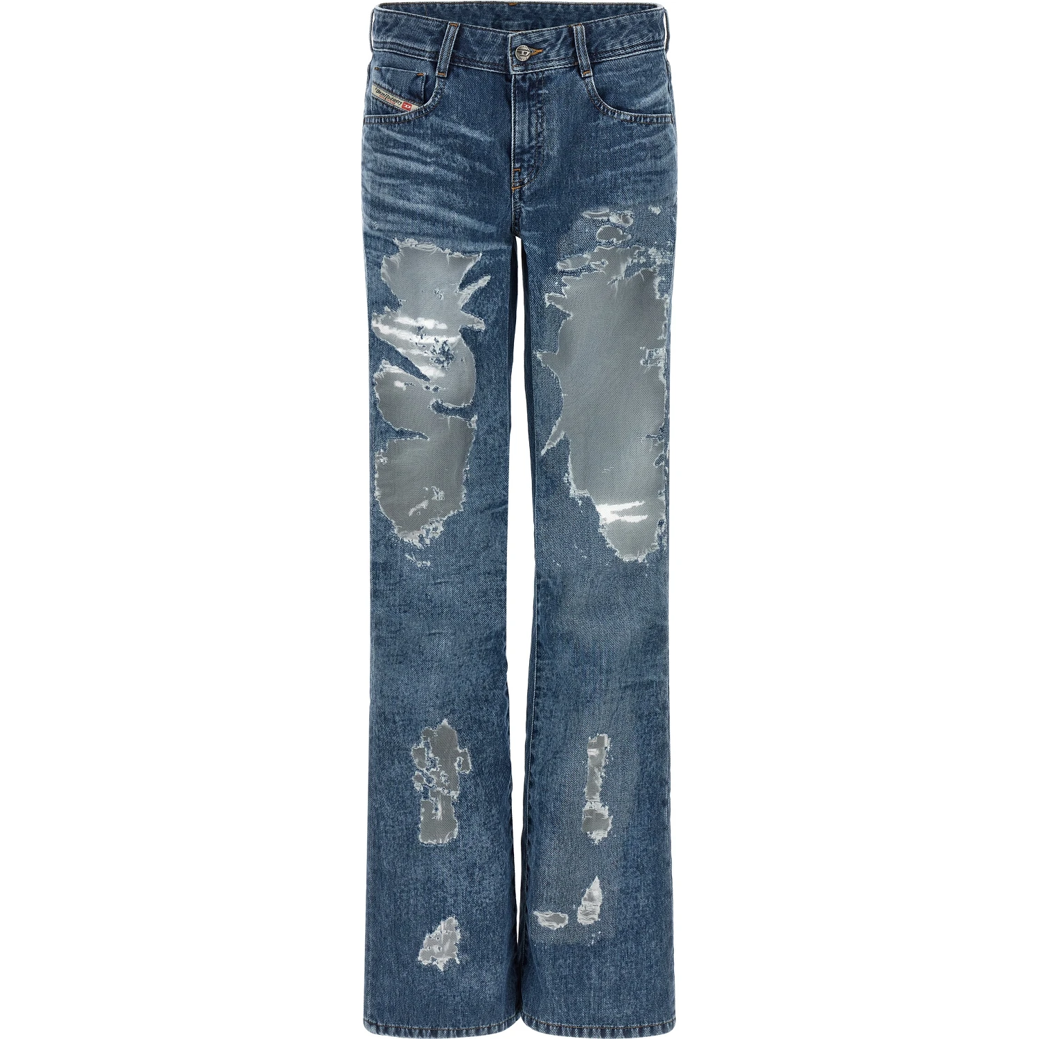 Blue Cotton Flared Jeans