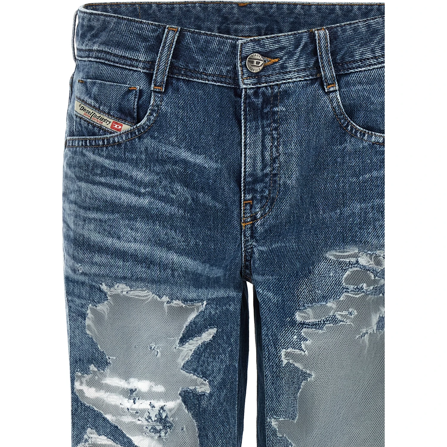 Blue Cotton Flared Jeans
