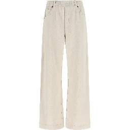 Beige Cotton Athletic Pants