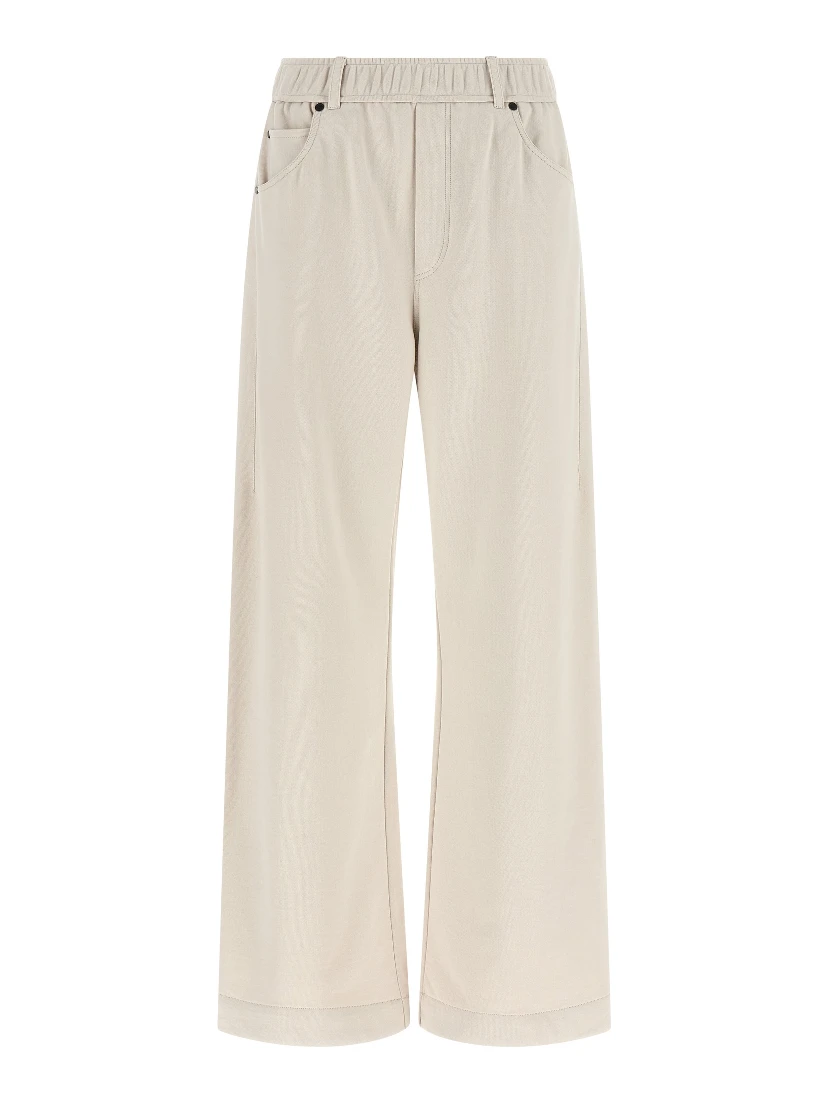 Beige Cotton Athletic Pants