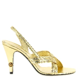 Gold Lamb Leather Stiletto Heel Sandals