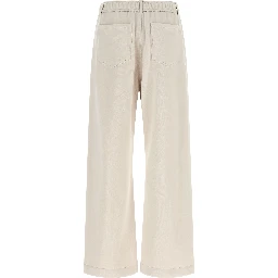 Beige Cotton Athletic Pants