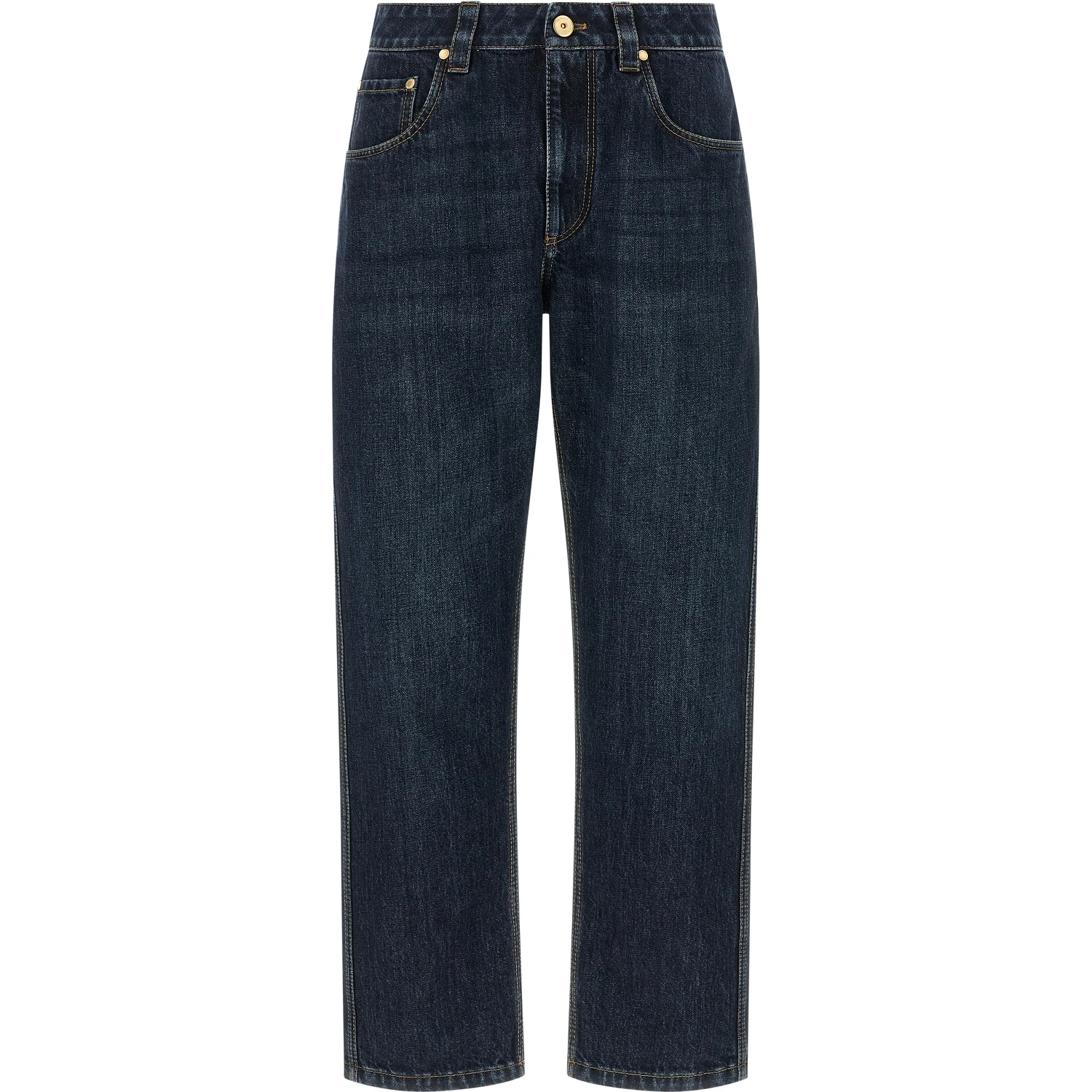 Blue Cotton Straight-Leg Jeans