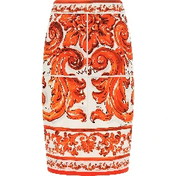 Orange Silk Midi Skirt